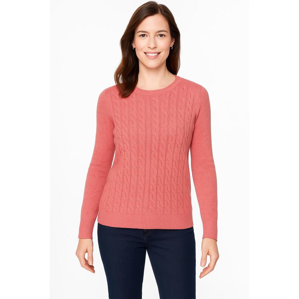 Talbots Pink Long Sleeve Crew Neck Cable Knit Sweater Womens Medium